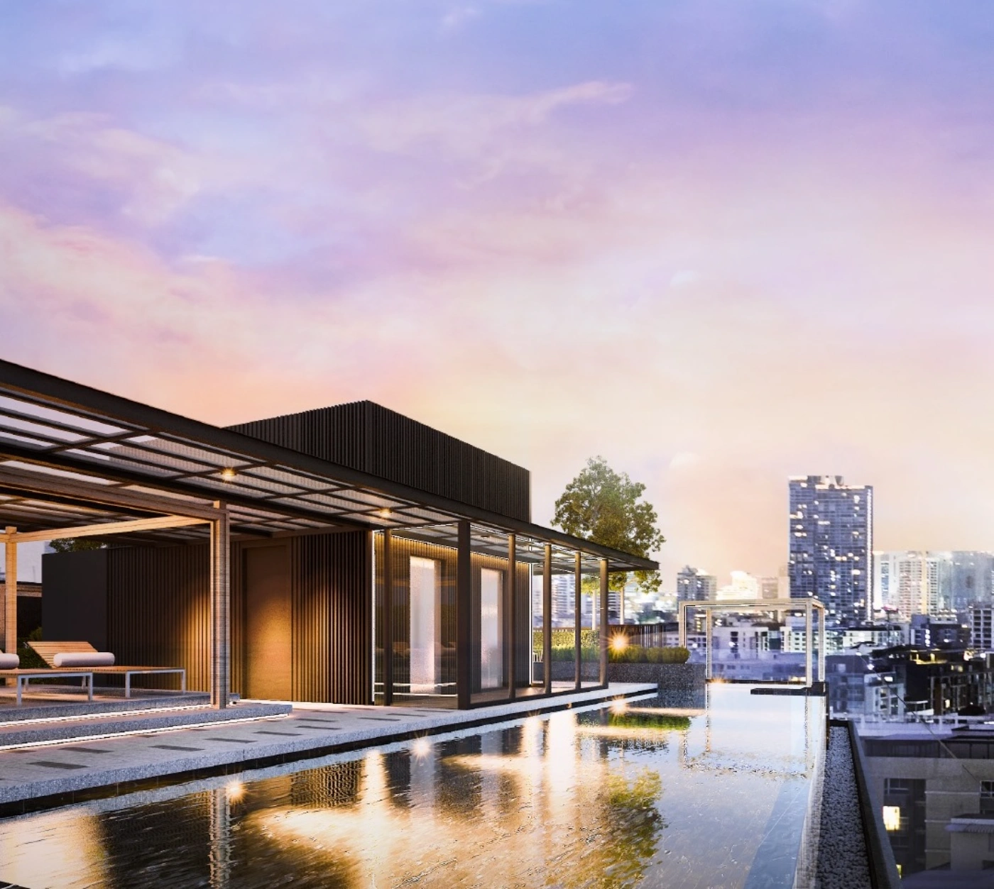 The Teak Ratchada 19 Rooftop Pool at Sunset