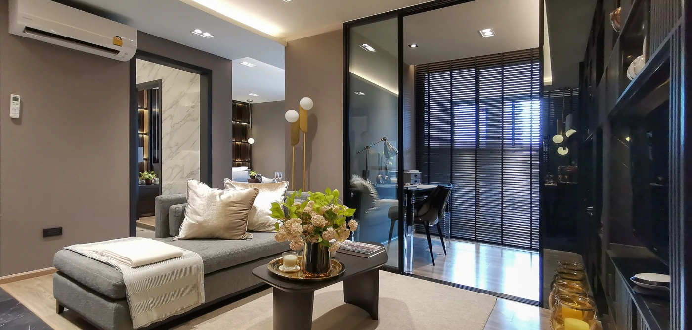 The Teak Ratchada 19 Living Room with Workspace Partition