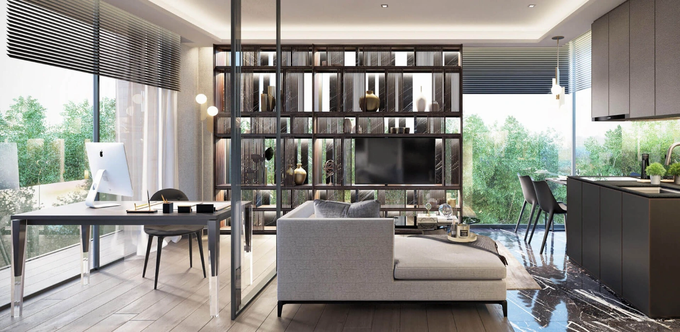 The Teak Ratchada 19 Living Room with Workspace